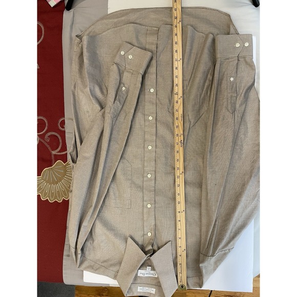 Vintage Christian Dior Dress Shirt Mens 16 34-35 Brown Button Up Pocket Cotton - Picture 6 of 7